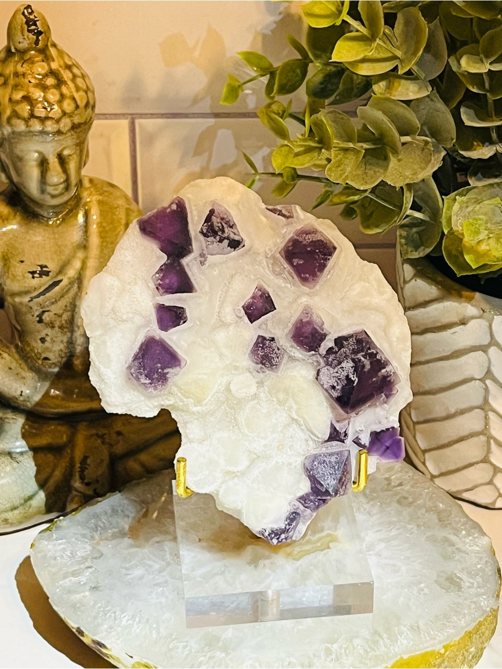 Beautiful Purple Octahedral Fluorite on Quartz